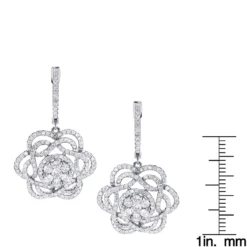 Ladies Diamond Flower Drop Earrings 2.9ct 14K White Gold Unique Design -Outlet Radiant Bijou Store ladies diamond flower drop earrings 29ct 14k gold unique design rulerwh