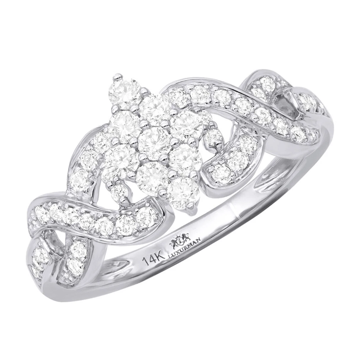 14K White Gold Cluster Diamond Ring 0.76ct For Ladies 3 14K White Gold Cluster Diamond Ring 0.76ct For Ladies