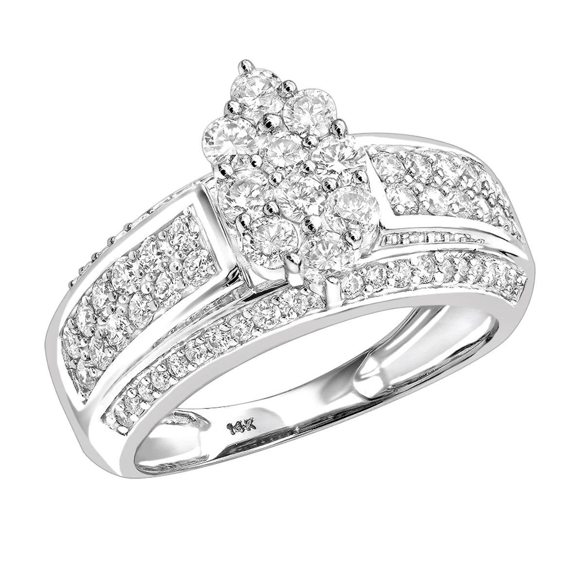 Ladies 14K White Gold Cluster Diamond Ring 1.55ct 3 Ladies 14K White Gold Cluster Diamond Ring 1.55ct