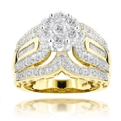 Ladies 14K Yellow Gold Cluster Diamond Ring 1.83ct