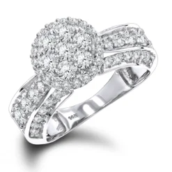 14K White Gold Cluster Diamond Ring 1.6ct For Ladies
