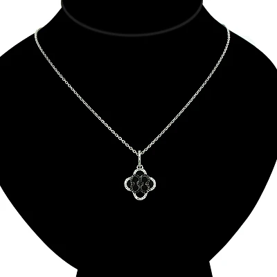 Ladies Flower Pendant With Black And White Diamonds 0.28ct 14K White Gold 6 Ladies Flower Pendant With Black And White Diamonds 0.28ct 14K White Gold - Image 4