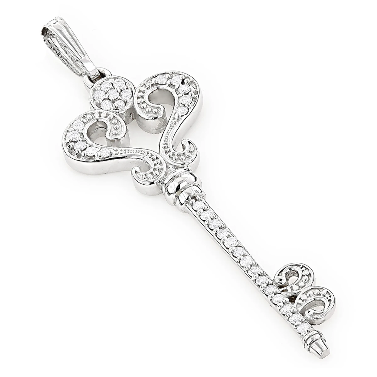 Ladies Pendants 14K White Gold Diamond Key Necklace Pendant 0.70ct 3 Ladies Pendants 14K White Gold Diamond Key Necklace Pendant 0.70ct