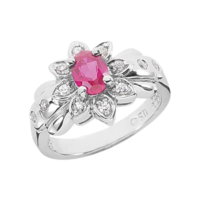 Ladies Ruby And Diamond Flower Ring 14K White Gold 0.20ctd 0.75ctr 3 Ladies Ruby And Diamond Flower Ring 14K White Gold 0.20ctd 0.75ctr