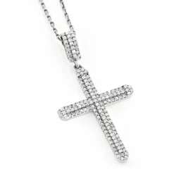 Ladies Small 14K White Gold Diamond Cross Pendant 0.59ct