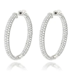 Large 14K White Gold Inside Out Diamond Hoop Earrings 4.6ct