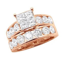 Round And Princess Cut Large Diamond Engagement Ring Set 4ct 14K White Gold -Outlet Radiant Bijou Store large diamond engagement ring set 402ct 14k ro