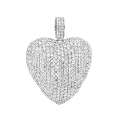 Large Pave Diamond Heart Pendant 10ct 14K White Gold