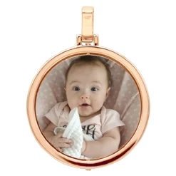 Large Personalized Diamond Circle Photo Pendant 14K Yellow Gold Round Picture Medallion -Outlet Radiant Bijou Store large personalized diamond circle photo pendant 14k gold round picture medallion 000941 back rose
