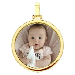 Large Personalized Diamond Circle Photo Pendant 14K Yellow Gold Round Picture Medallion -Outlet Radiant Bijou Store large personalized diamond circle photo pendant 14k gold round picture medallion 000941 back yellow