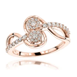 Love And Friendship 14K White Gold 2 Cluster Diamond Ladies Ring 0.35ct -Outlet Radiant Bijou Store love and friendship rings 14k gold 2 cluster diamond ladies ring 035ct ro