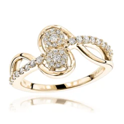 Love And Friendship 14K White Gold 2 Cluster Diamond Ladies Ring 0.35ct -Outlet Radiant Bijou Store love and friendship rings 14k gold 2 cluster diamond ladies ring 035ct ye