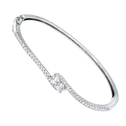 Love And Friendship Women's Diamond Bangle Bracelet 14K White Gold 1.1ct Luxurman