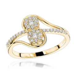 Love & Friendship 14K Yellow Gold 2 Cluster Diamond Ladies Ring 0.25ct