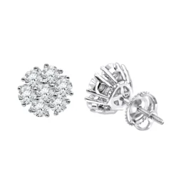 Luxurman 1 1/2ct Diamond Flower Cluster Earrings Studs 14K White Gold