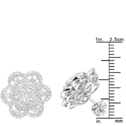 LUXURMAN 14K White Gold Unique Flower Ladies Diamond Cluster Stud Earrings 2.2ct -Outlet Radiant Bijou Store luxurman 14k gold unique flower ladies diamond cluster stud earrings 22ct rulerwh