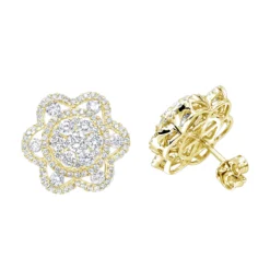 LUXURMAN 14K White Gold Unique Flower Ladies Diamond Cluster Stud Earrings 2.2ct -Outlet Radiant Bijou Store luxurman 14k gold unique flower ladies diamond cluster stud earrings 22ct ye