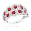 Luxurman Diamonds And Ruby Ladies Cocktail Ring 14K White Gold 1ct