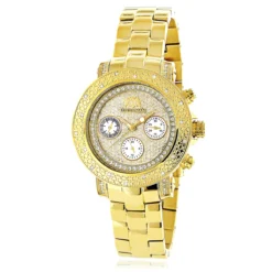 Luxurman Ladies Diamond Watch 0.3ct Yellow Gold Plated