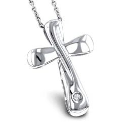 Luxurman Love Quotes Necklaces: Sterling Silver Small Diamond Cross Pendant