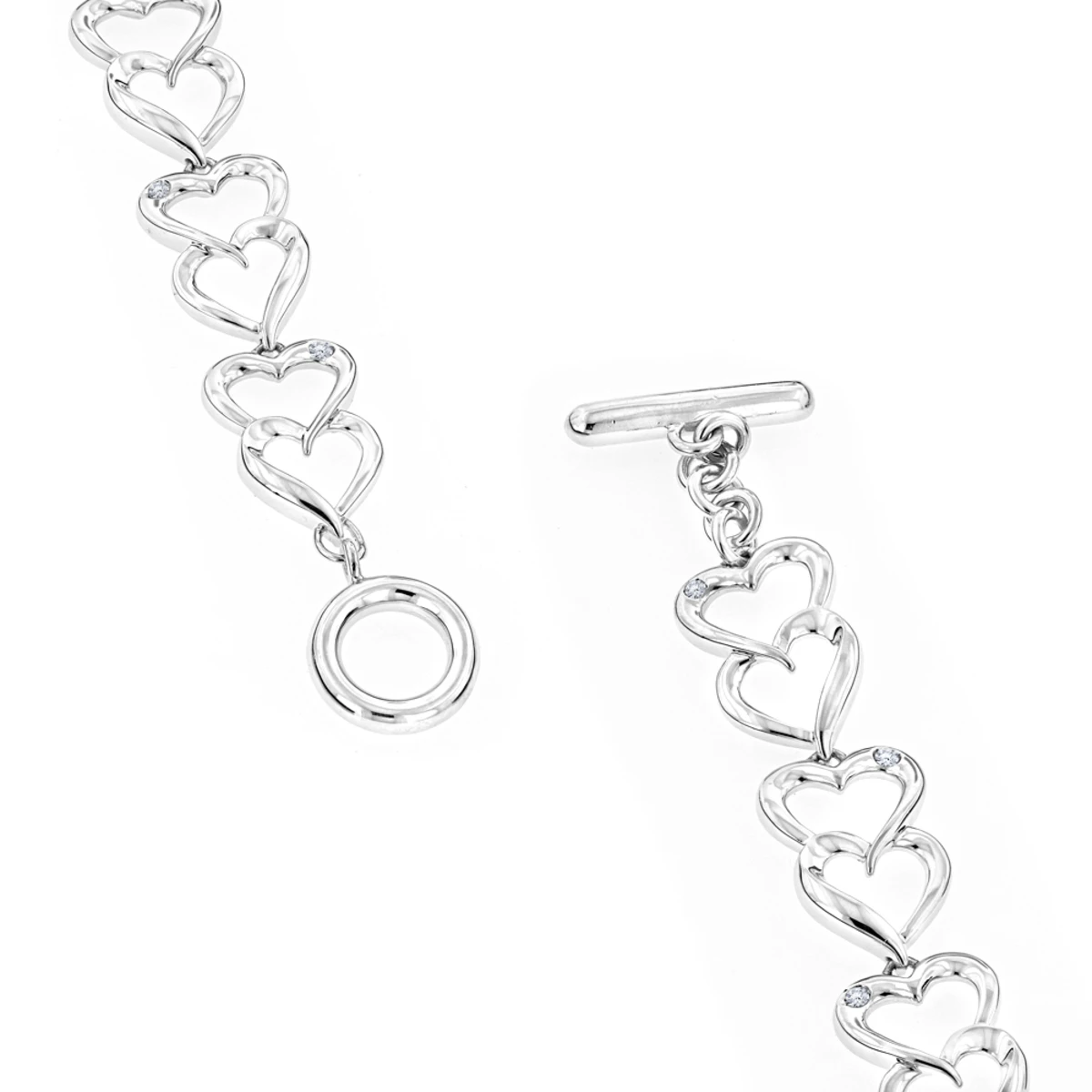 Luxurman Love Quotes: Sterling Silver Diamond Heart Bracelet For Women 4 Luxurman Love Quotes: Sterling Silver Diamond Heart Bracelet For Women - Image 2