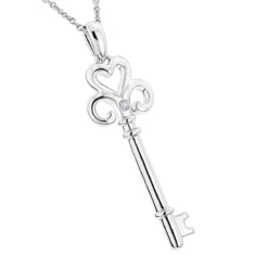 Luxurman Love Quotes: Sterling Silver Heart Shape Diamond Key Necklace