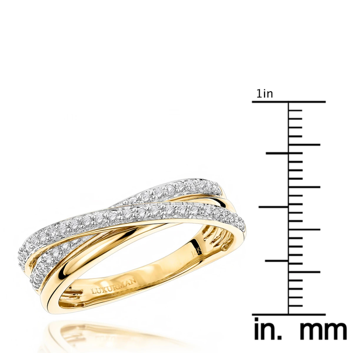 Luxurman 14K Yellow Gold Diamond Criss Cross Right Hand Ring 0.4ct 8 Luxurman 14K Yellow Gold Diamond Criss Cross Right Hand Ring 0.4ct - Image 6