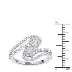 LUXURMAN Unique Women's 14K White Gold 2 Cluster Diamond Ring 0.8ct -Outlet Radiant Bijou Store luxurman unique womens diamond rings 14k gold 2 cluster diamond ring 08ct rulerwh