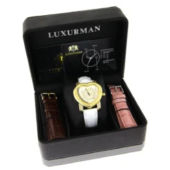 Luxurman Ladies Diamond Heart Watch 0.30ct Yellow Gold Plated -Outlet Radiant Bijou Store luxurman watches ladies diamond heart watch 030ct yellow gold plated p 46683box