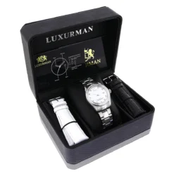 Luxurman Swiss Quartz Women's Diamond Watch Stainless Steel Band Tribeca -Outlet Radiant Bijou Store luxurman womens diamond watch stainless steel tribeca15ctbox