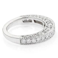 Milgrain & Filigree Designer Diamond Wedding Band For Her 1 Carat 14K White Gold -Outlet Radiant Bijou Store milgrain filigree designer diamond wedding band for her 1ct 14k gold backwh