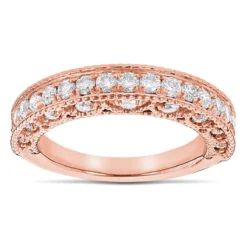 Milgrain & Filigree Designer Diamond Wedding Band For Her 1 Carat 14K White Gold -Outlet Radiant Bijou Store milgrain filigree designer diamond wedding band for her 1ct 14k gold ro