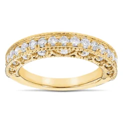 Milgrain & Filigree Designer Diamond Wedding Band For Her 1 Carat 14K White Gold -Outlet Radiant Bijou Store milgrain filigree designer diamond wedding band for her 1ct 14k gold ye