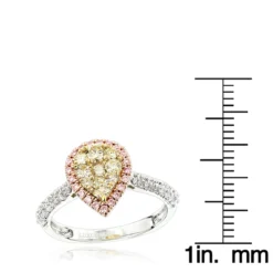 Natural White Pink Yellow Diamond Engagement Ring Pear Shape 0.9ct 14K White Gold -Outlet Radiant Bijou Store natural white pink yellow diamond engagement ring pear shape 09ct 14k gold rulerwh