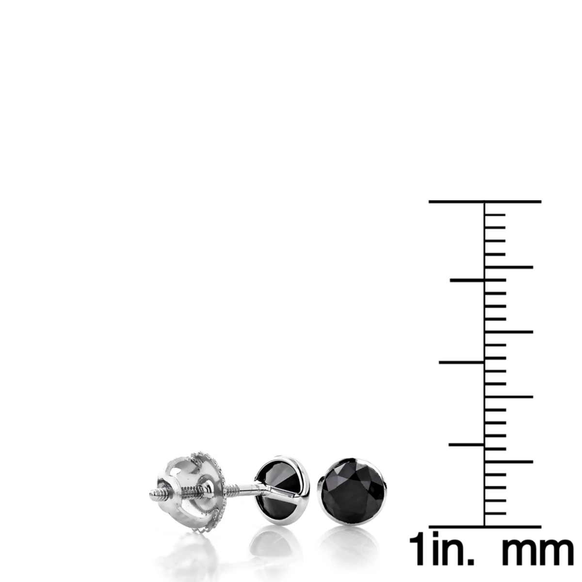 One Carat 14K White Gold Solitaire Black Round Diamond Bezel Stud Earrings 8 One Carat 14K White Gold Solitaire Black Round Diamond Bezel Stud Earrings - Image 6