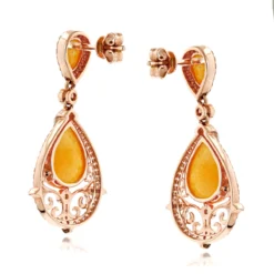 Orange Aventurine Gemstone Diamond Earrings 7.56ct 14K Rose Gold -Outlet Radiant Bijou Store orange aventurine gemstone diamond earrings 756ct 14k gold backro