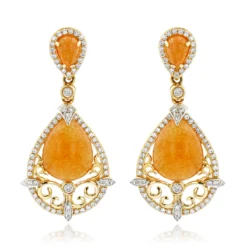 Orange Aventurine Gemstone Diamond Earrings 7.56ct 14K Rose Gold -Outlet Radiant Bijou Store orange aventurine gemstone diamond earrings 756ct 14k gold ye
