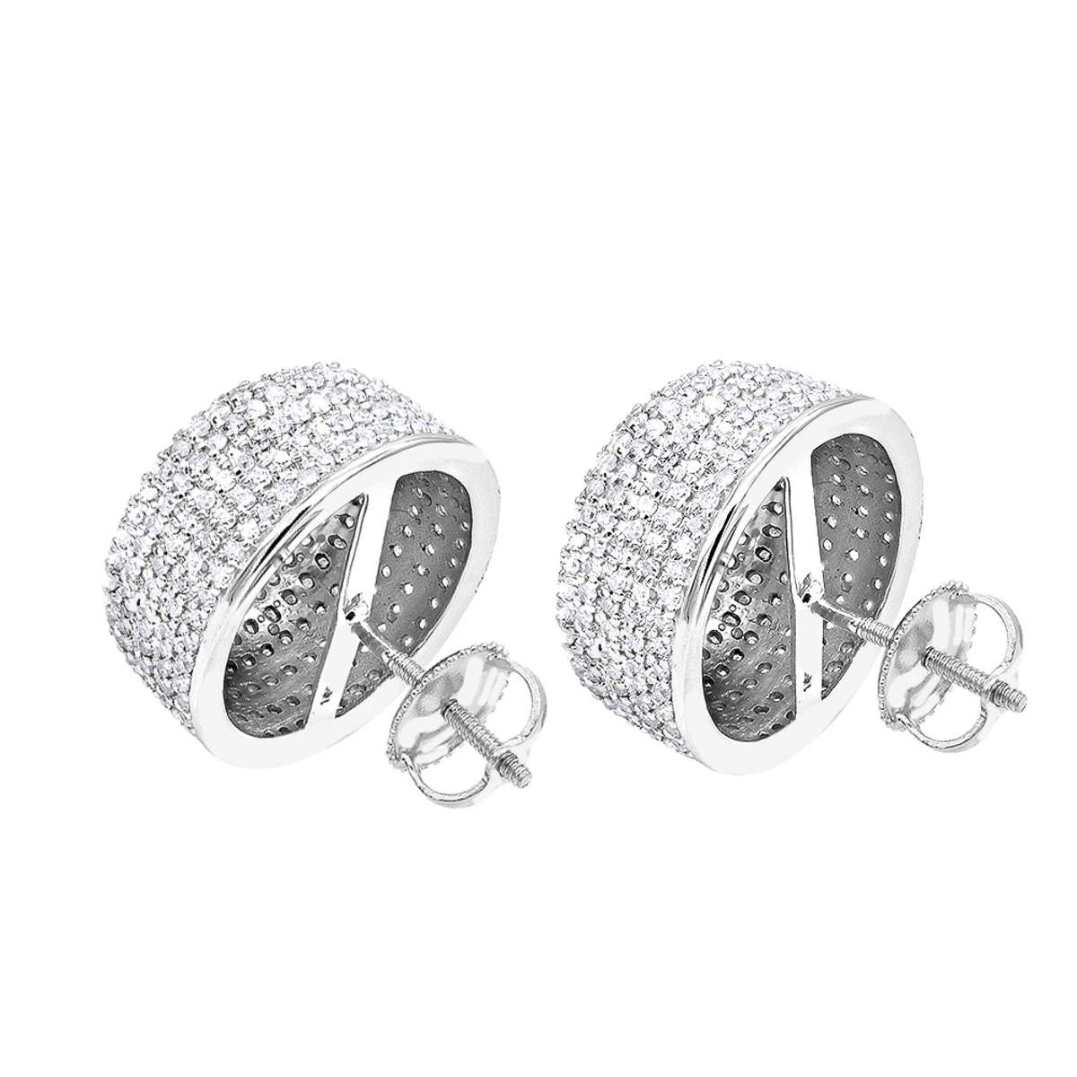 Large 14K White Gold Studs Pave Diamond Earrings 2.3ct 6 Large 14K White Gold Studs Pave Diamond Earrings 2.3ct - Image 4