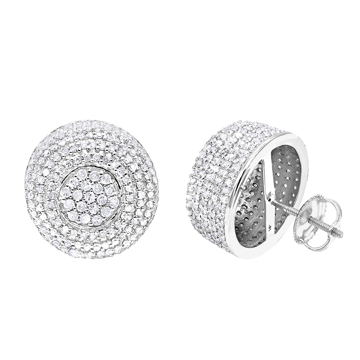 Large 14K White Gold Studs Pave Diamond Earrings 2.3ct 3 Large 14K White Gold Studs Pave Diamond Earrings 2.3ct