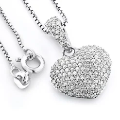 Pave Diamond Heart Pendant 0.48ct Sterling Silver
