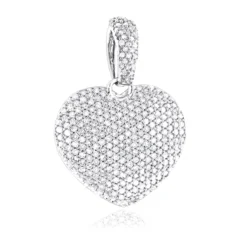 1 Carat Pave Diamond Heart Pendant 14K White Gold
