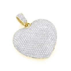 Pave Diamond Heart Pendant 14K Yellow Gold 2 Carats