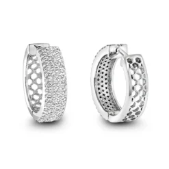 Pave Diamond Hoop Earrings 1.20ct 14K White Gold