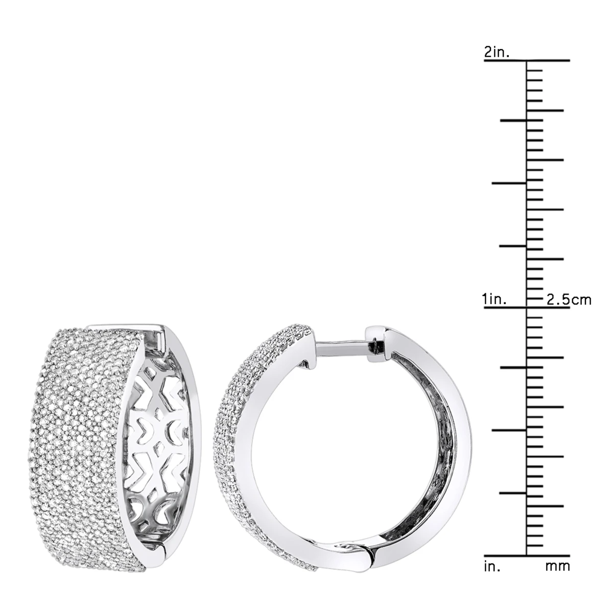 Pave Diamond Hoop Earrings 1.75ct 14K White Gold 7 Pave Diamond Hoop Earrings 1.75ct 14K White Gold - Image 5