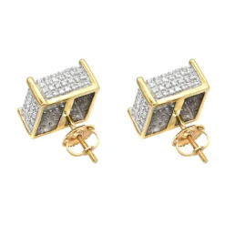 1 Carat Pave Diamond Stud Earrings 10K Yellow Gold Cube Shape 11 1 Carat Pave Diamond Stud Earrings 10K Yellow Gold Cube Shape -Outlet Radiant Bijou Store pave diamond stud earrings 10k 095ct p 43212 backye