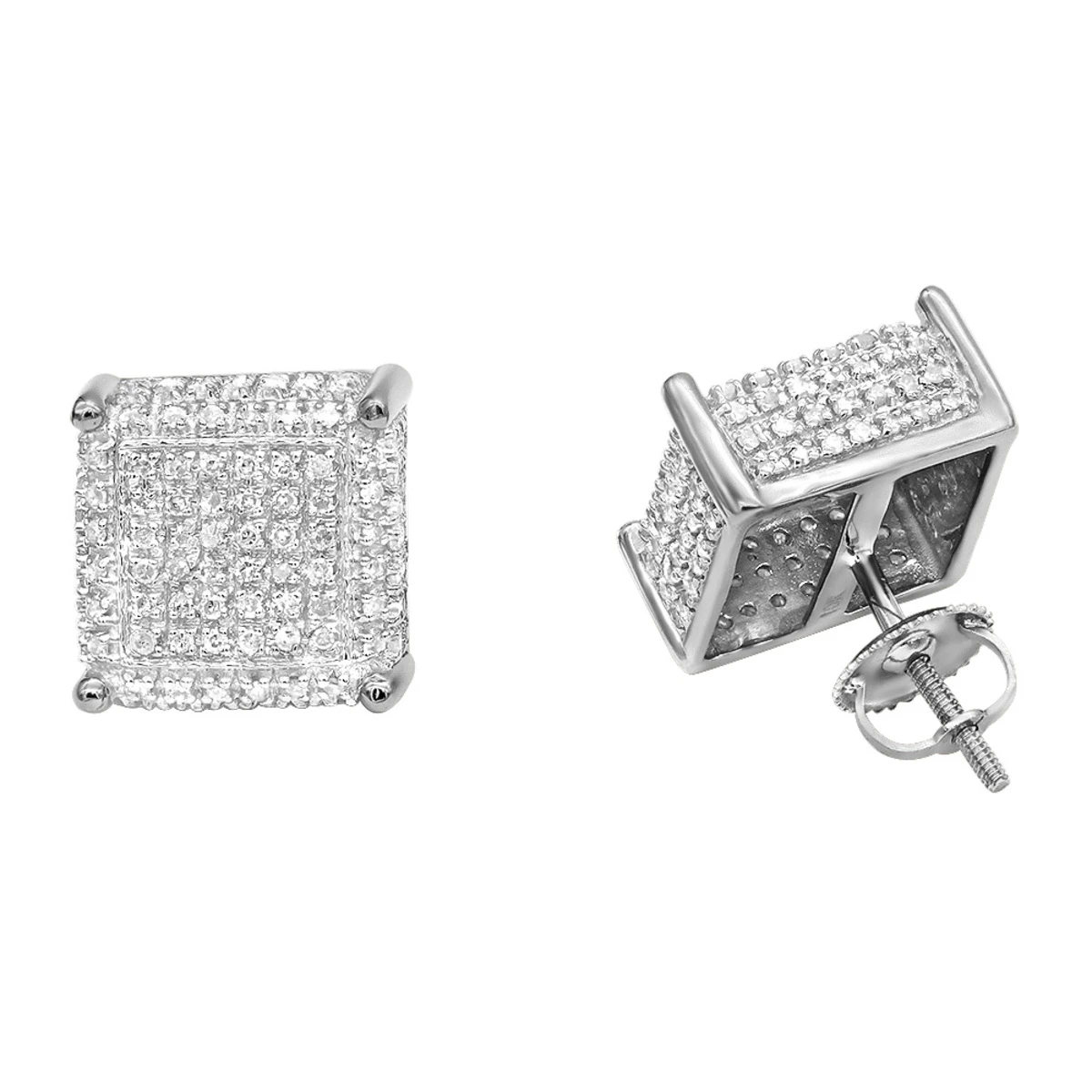 1 Carat Pave Diamond Stud Earrings 10K Yellow Gold Cube Shape 4 1 Carat Pave Diamond Stud Earrings 10K Yellow Gold Cube Shape - Image 2