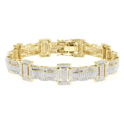 Pave Real Diamond Bracelet For Men 10K Yellow Gold 3.18ct