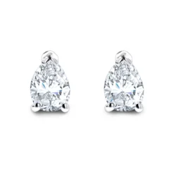 Pear Shape Diamond Stud Earrings 3/4 Carat 14K White Gold 3 Prong Setting
