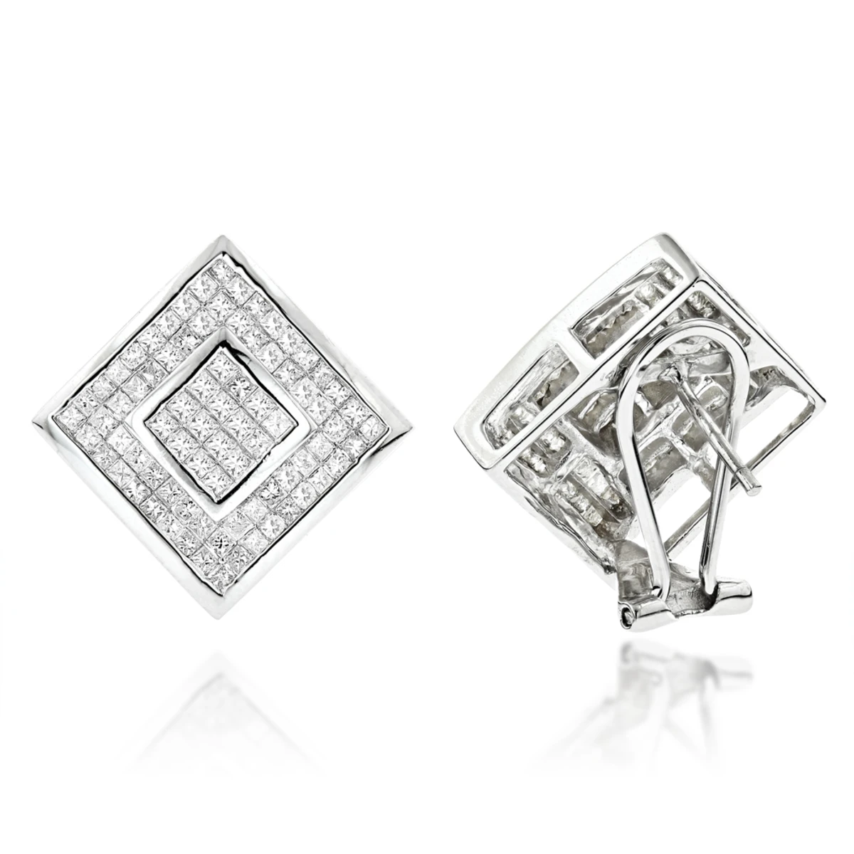 Princess Cut Diamond Earrings 2.50ct 14K White Gold 3 Princess Cut Diamond Earrings 2.50ct 14K White Gold