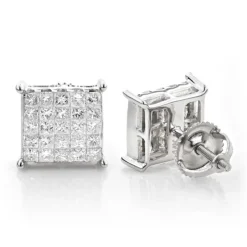 Outlet Radiant Bijou Store 23 Princess Cut Diamond Earrings Studs Invisible Setting 1.15